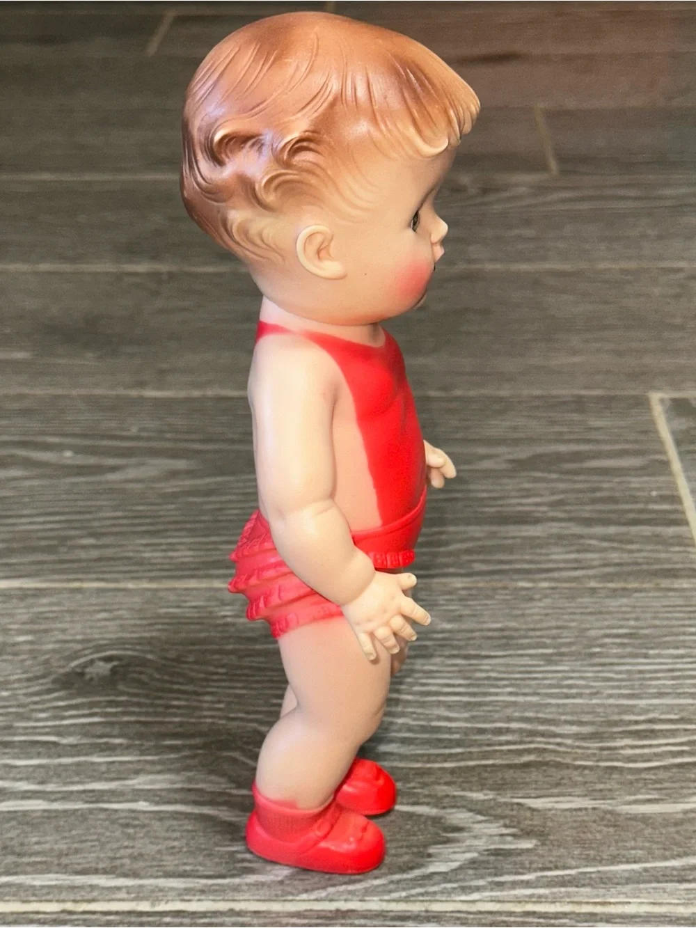 Vintage 1956 The Sun Rubber Co. Girl Doll Light Brown Wavy Hair Green Eyes